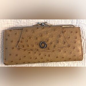 Elegant Vintage Tan Clutch Wallet, Ostrich Cowhide Grain